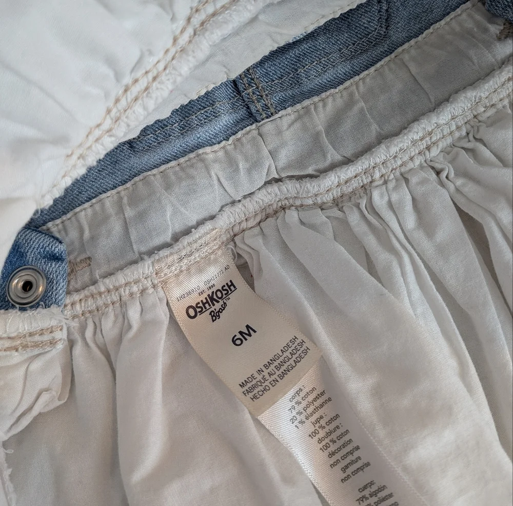 ⭐ Oshkosh Bgosh Denim & Eyelet Overall Dress Size 6 Months